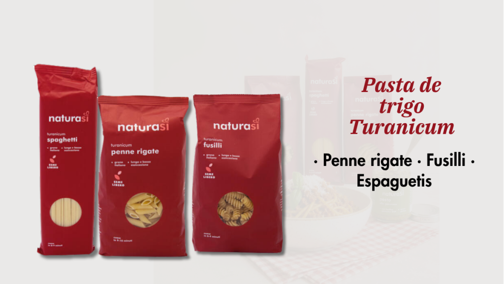 Pasta Turanicum NaturaSì, elaborada con trigo de semillas libres cultivado en Puglia.