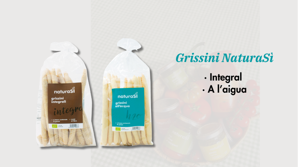 Grissini NaturaSì elaborats amb farina de blat cultivat dins l’ecosistema NaturaSì. Grissini NaturaSì elaborats amb farina de blat cultivat dins l’ecosistema NaturaSì.